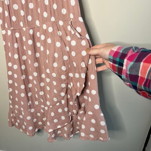 Entro Mauve with white polka dots front ruffle halter neck Size Large - Picture 4 of 8